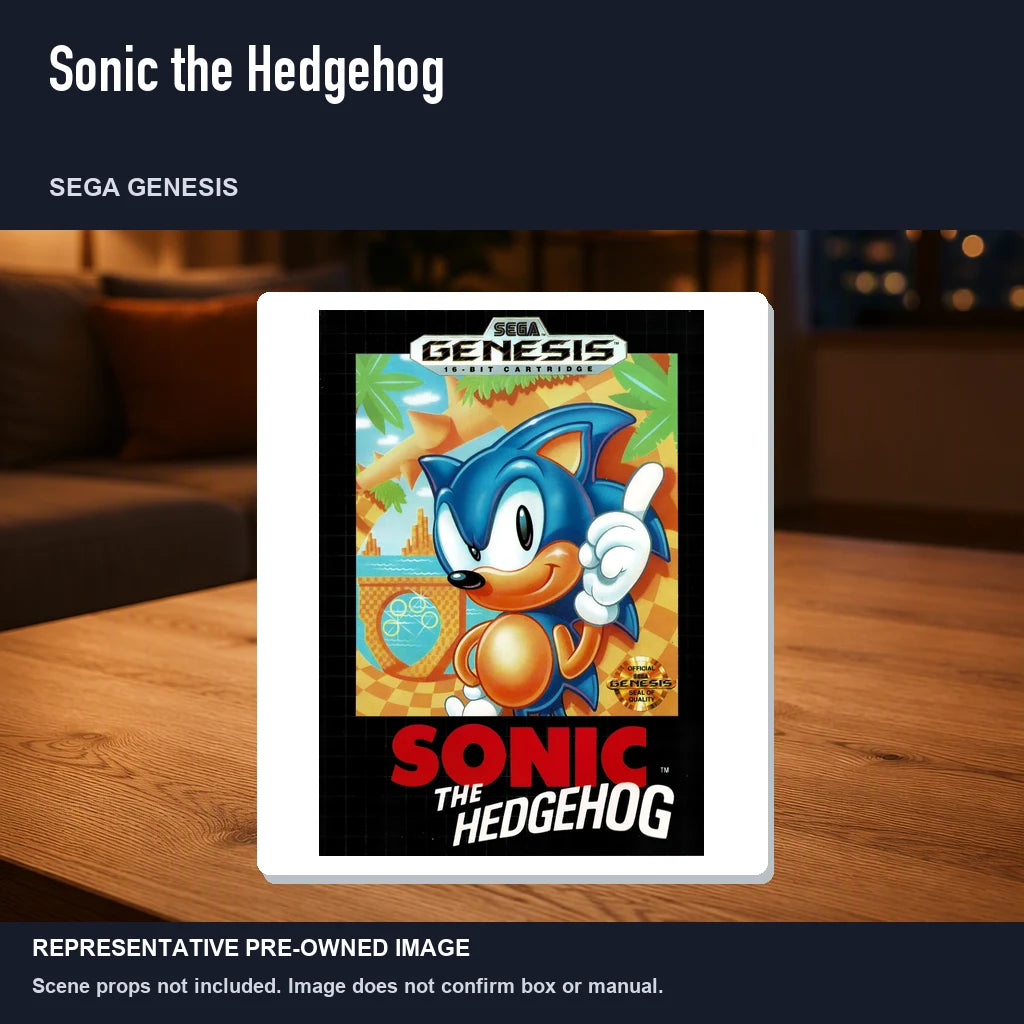 Representative pre-owned Sonic the Hedgehog (Sega Genesis), product image in a styled room scene.