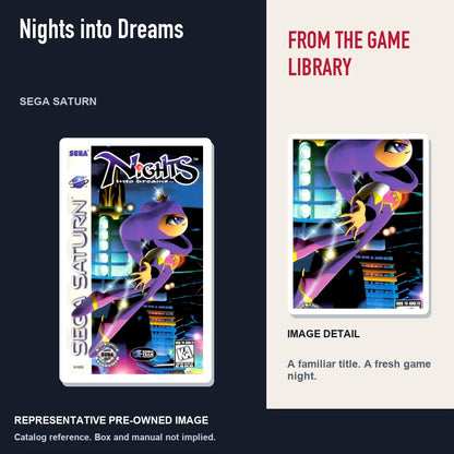Representative pre-owned Nights into Dreams (Sega Saturn), editorial image and detail.