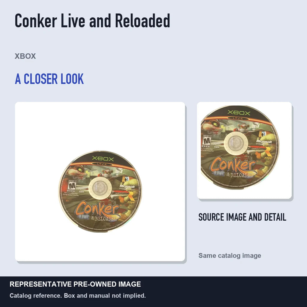 Representative pre-owned Conker Live and Reloaded (Xbox), full image with detail inset.
