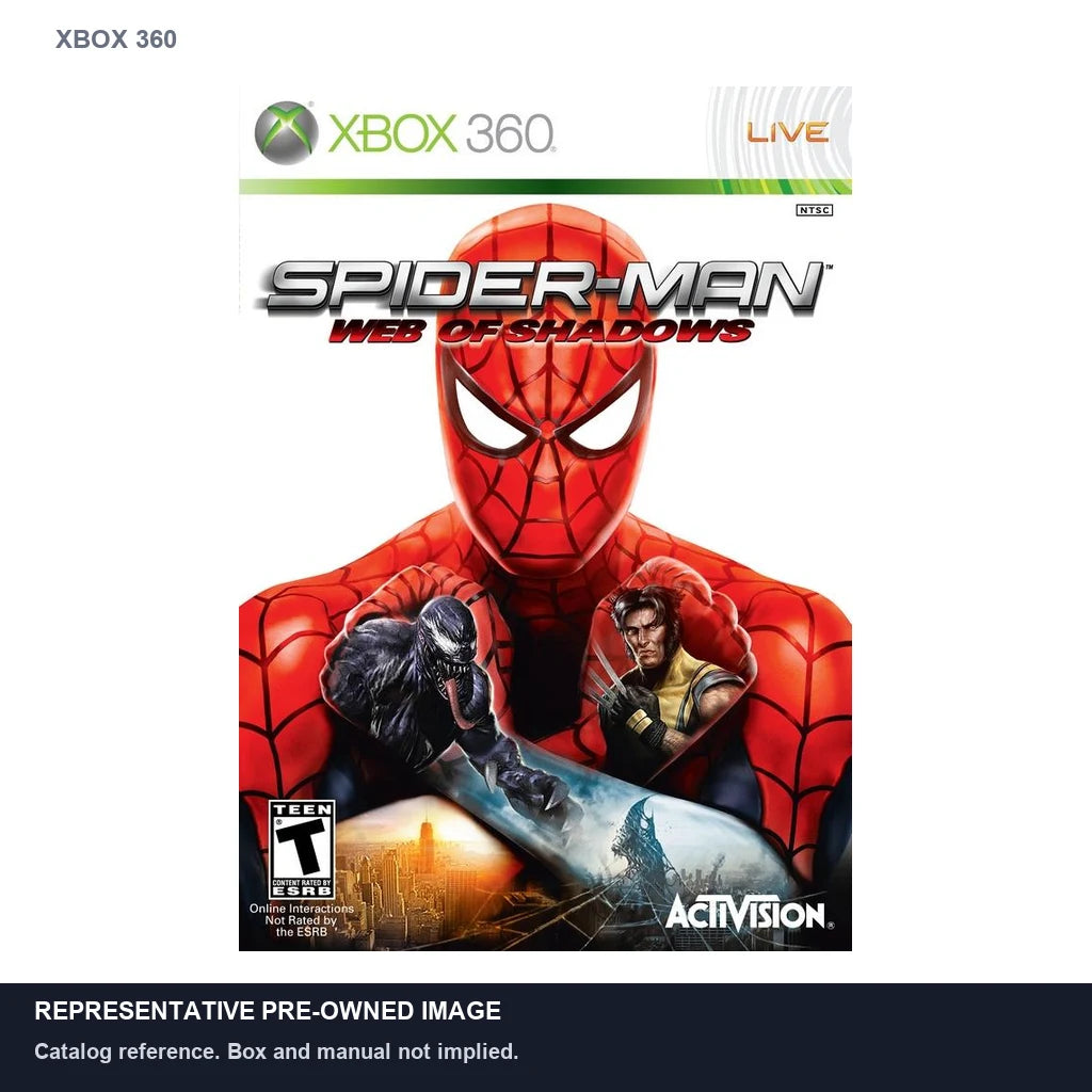 Representative pre-owned Spiderman Web of Shadows (Xbox 360), white product reference.