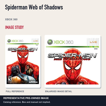 Representative pre-owned Spiderman Web of Shadows (Xbox 360), full image and detail.
