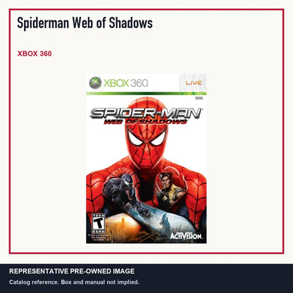 Representative pre-owned Spiderman Web of Shadows (Xbox 360), minimal product layout.