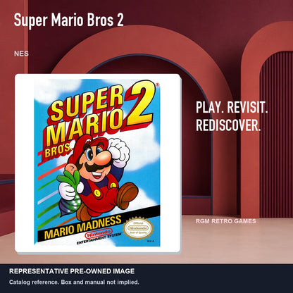 Representative pre-owned Super Mario Bros 2 (NES), red retro product layout.