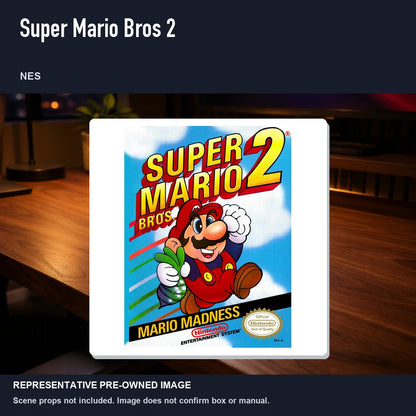 Representative pre-owned Super Mario Bros 2 (NES), product image in a styled desk scene.