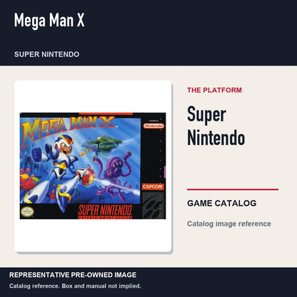 Representative pre-owned Mega Man X (Super Nintendo), platform product layout.