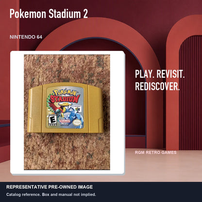 Representative pre-owned Pokemon Stadium 2 (Nintendo 64), red retro product layout.