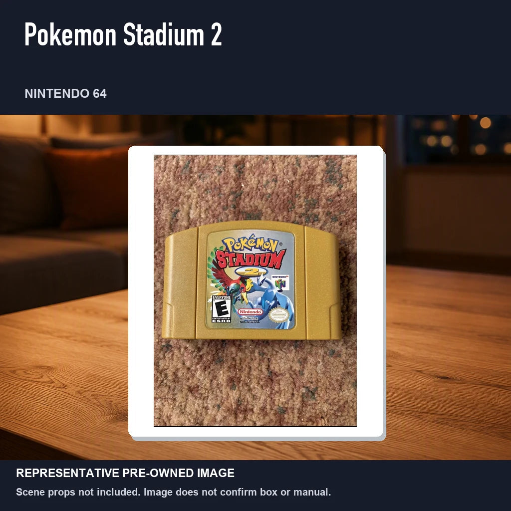 Representative pre-owned Pokemon Stadium 2 (Nintendo 64), product image in a styled room scene.