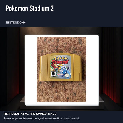 Representative pre-owned Pokemon Stadium 2 (Nintendo 64), product image on a display panel.