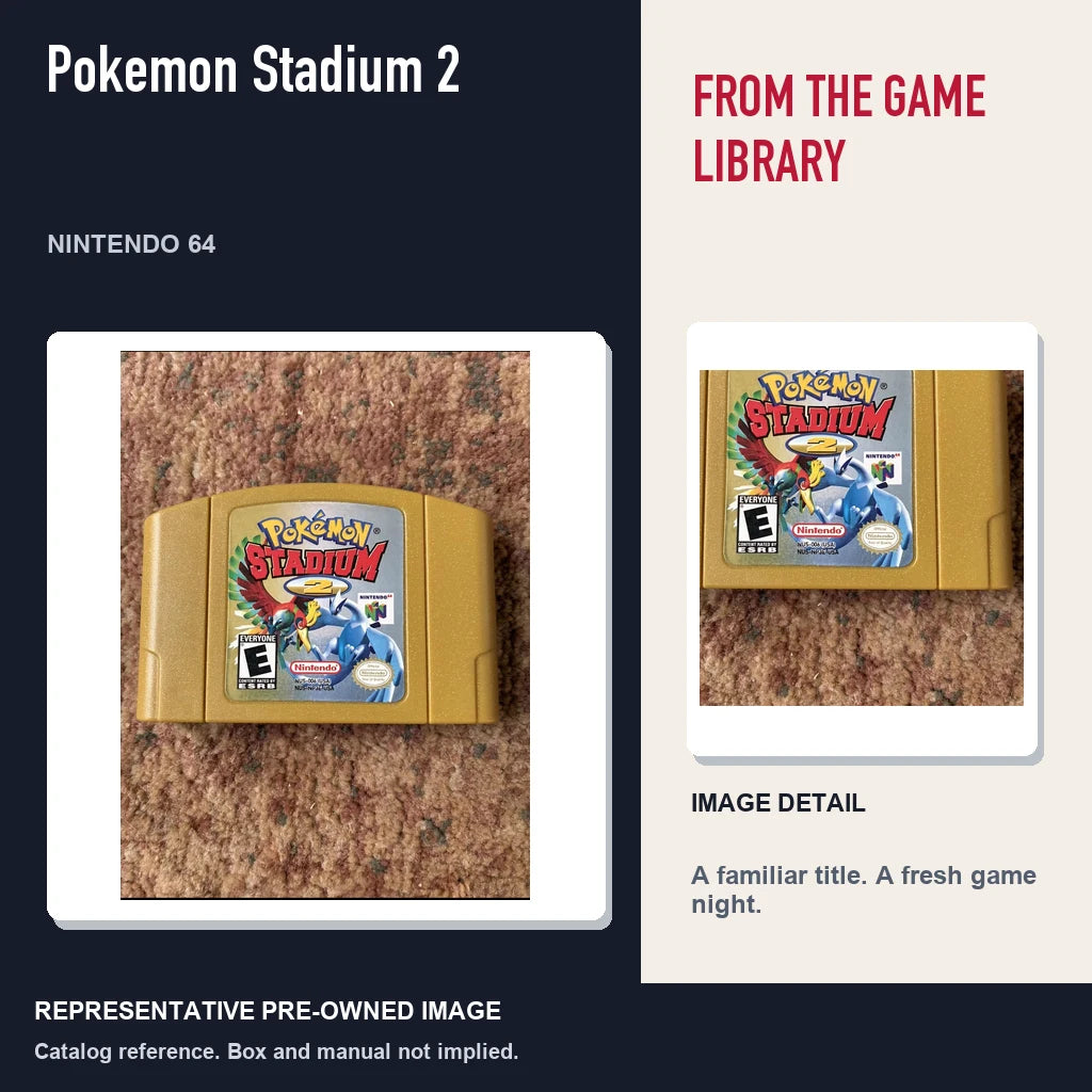 Representative pre-owned Pokemon Stadium 2 (Nintendo 64), editorial image and detail.