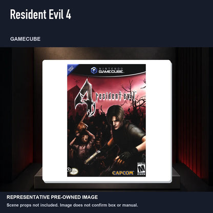 Representative pre-owned Resident Evil 4 (GameCube), product image on a display panel.