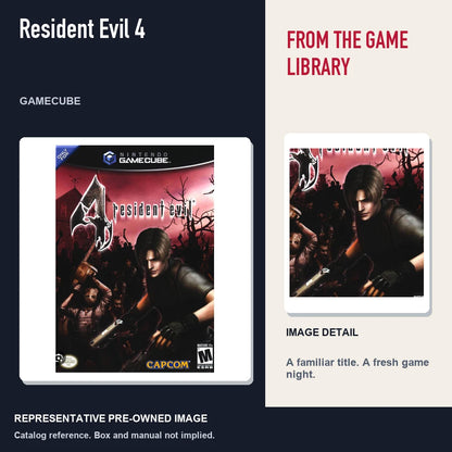 Representative pre-owned Resident Evil 4 (GameCube), editorial image and detail.