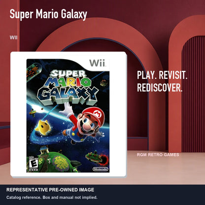 Representative pre-owned Super Mario Galaxy (Wii), red retro product layout.