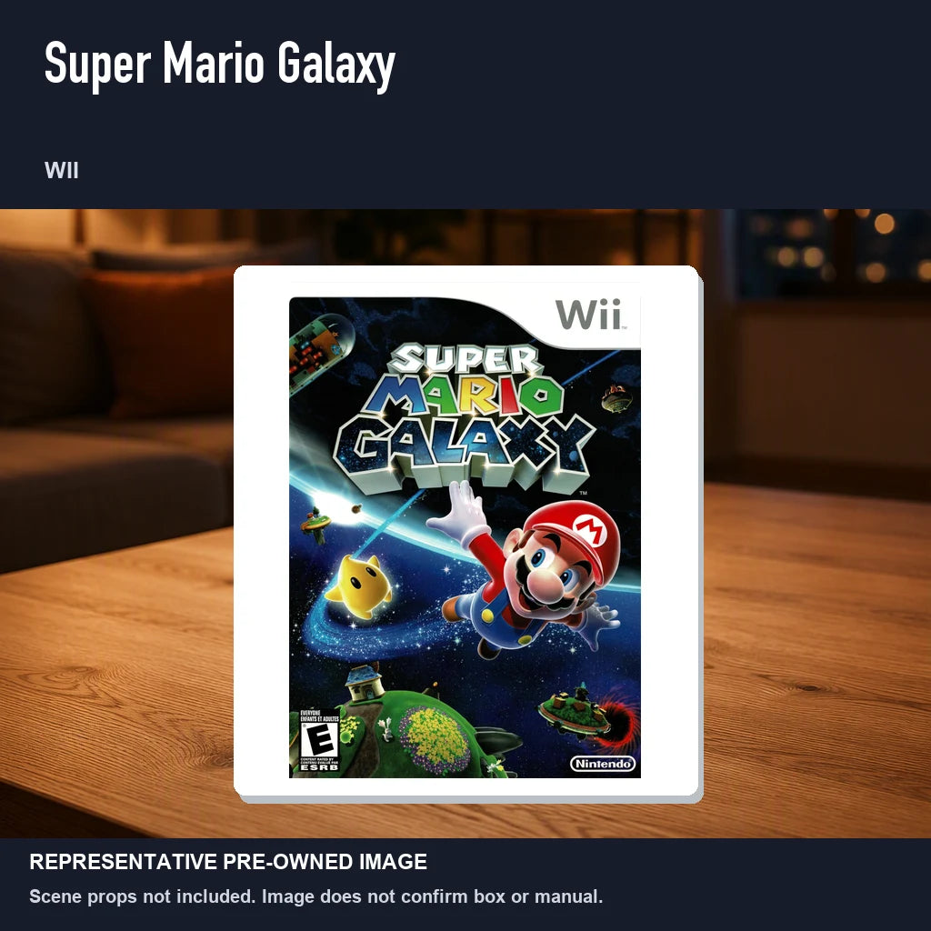 Representative pre-owned Super Mario Galaxy (Wii), product image in a styled room scene.