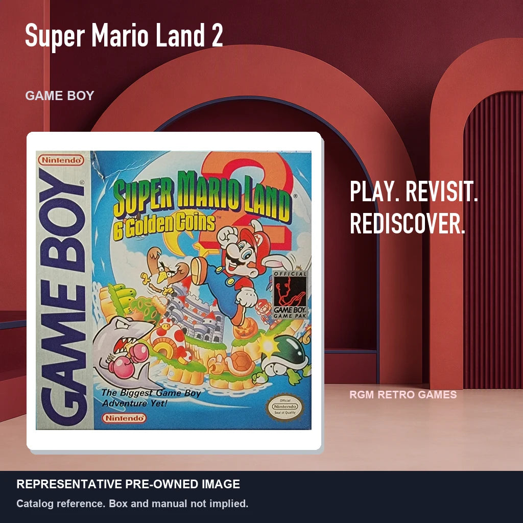 Representative pre-owned Super Mario Land 2 (Game Boy), red retro product layout.