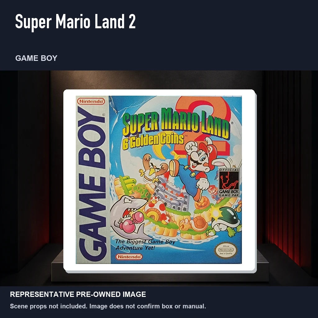 Representative pre-owned Super Mario Land 2 (Game Boy), product image on a display panel.