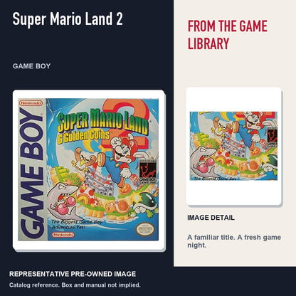Representative pre-owned Super Mario Land 2 (Game Boy), editorial image and detail.