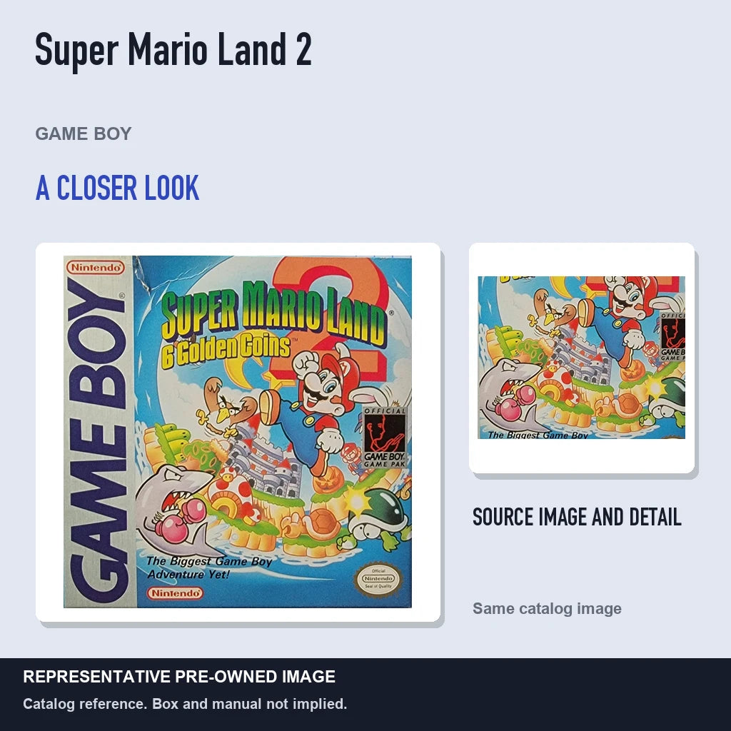 Representative pre-owned Super Mario Land 2 (Game Boy), full image with detail inset.