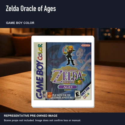 Representative pre-owned Zelda Oracle of Ages (Game Boy Color), product image in a styled room scene.