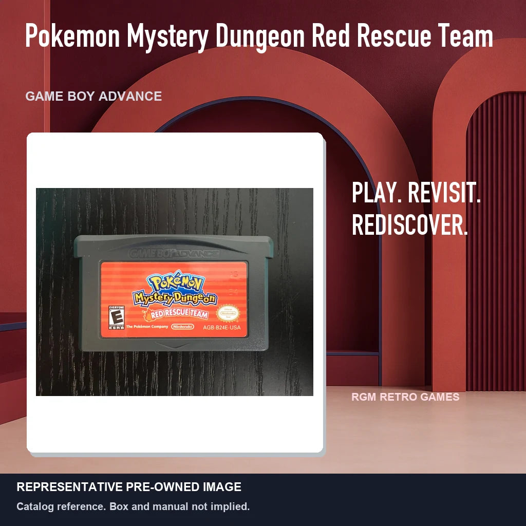 Representative pre-owned Pokemon Mystery Dungeon Red Rescue Team (Game Boy Advance), red retro product layout.