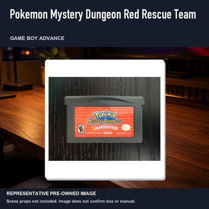 Representative pre-owned Pokemon Mystery Dungeon Red Rescue Team (Game Boy Advance), product image in a styled desk scene.