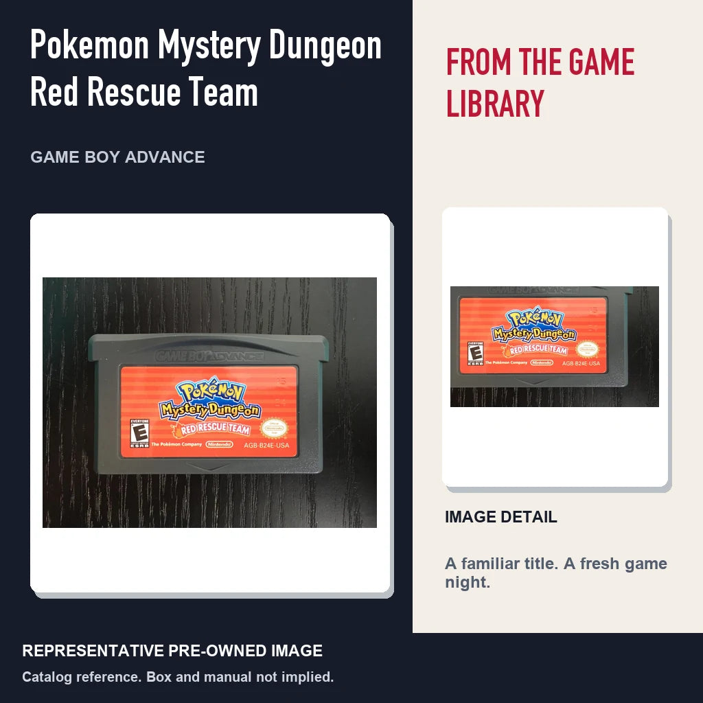 Representative pre-owned Pokemon Mystery Dungeon Red Rescue Team (Game Boy Advance), editorial image and detail.