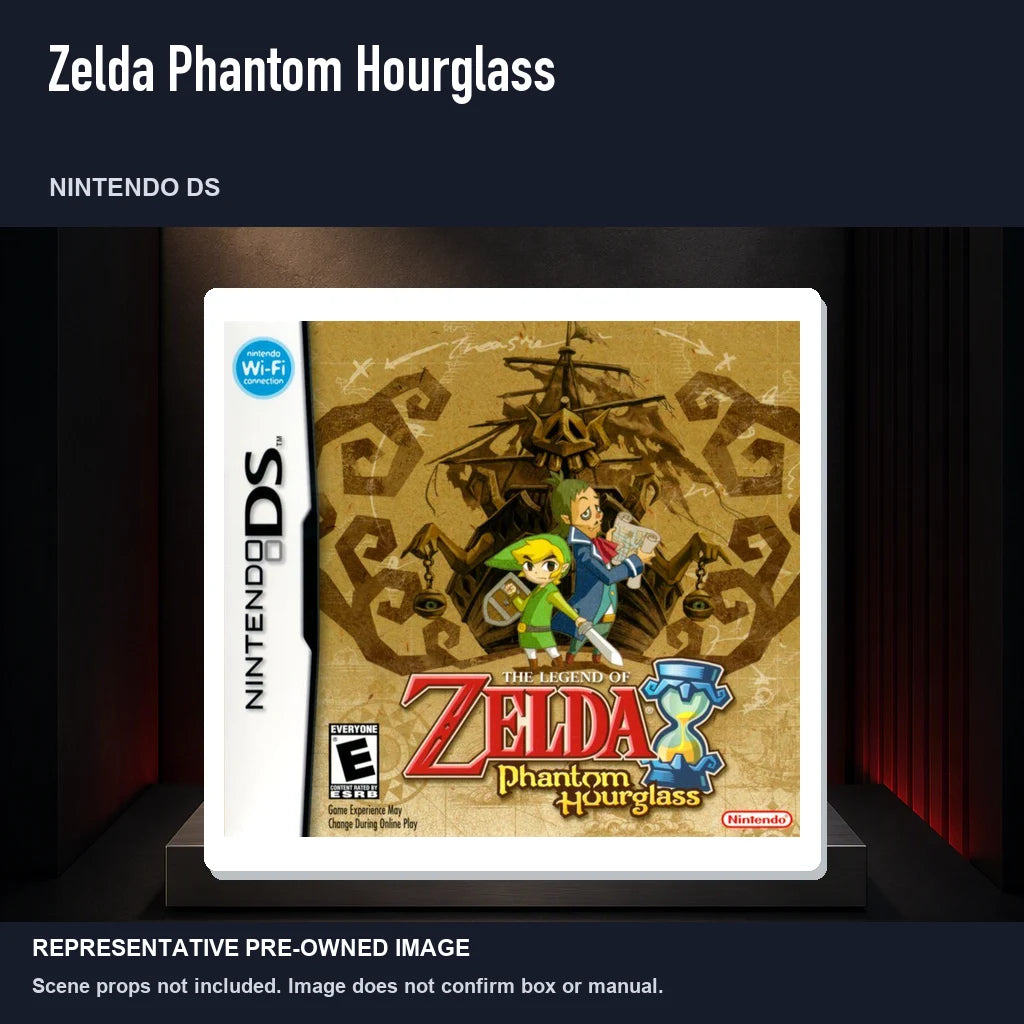 Representative pre-owned Zelda Phantom Hourglass (Nintendo DS), product image on a display panel.