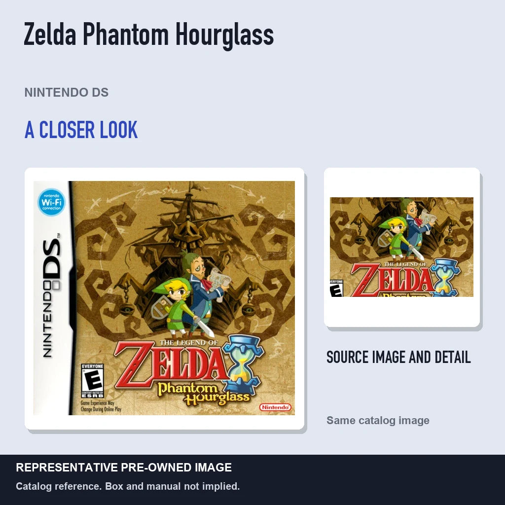 Representative pre-owned Zelda Phantom Hourglass (Nintendo DS), full image with detail inset.