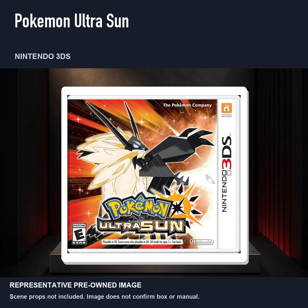 Representative pre-owned Pokemon Ultra Sun (Nintendo 3DS), product image on a display panel.
