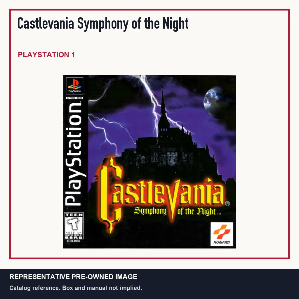 Representative pre-owned Castlevania Symphony of the Night (PlayStation 1), minimal product layout.