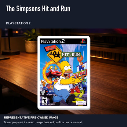 Representative pre-owned The Simpsons Hit and Run (PlayStation 2), product image in a styled desk scene.