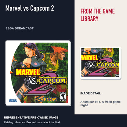 Representative pre-owned Marvel vs Capcom 2 (Sega Dreamcast), editorial image and detail.