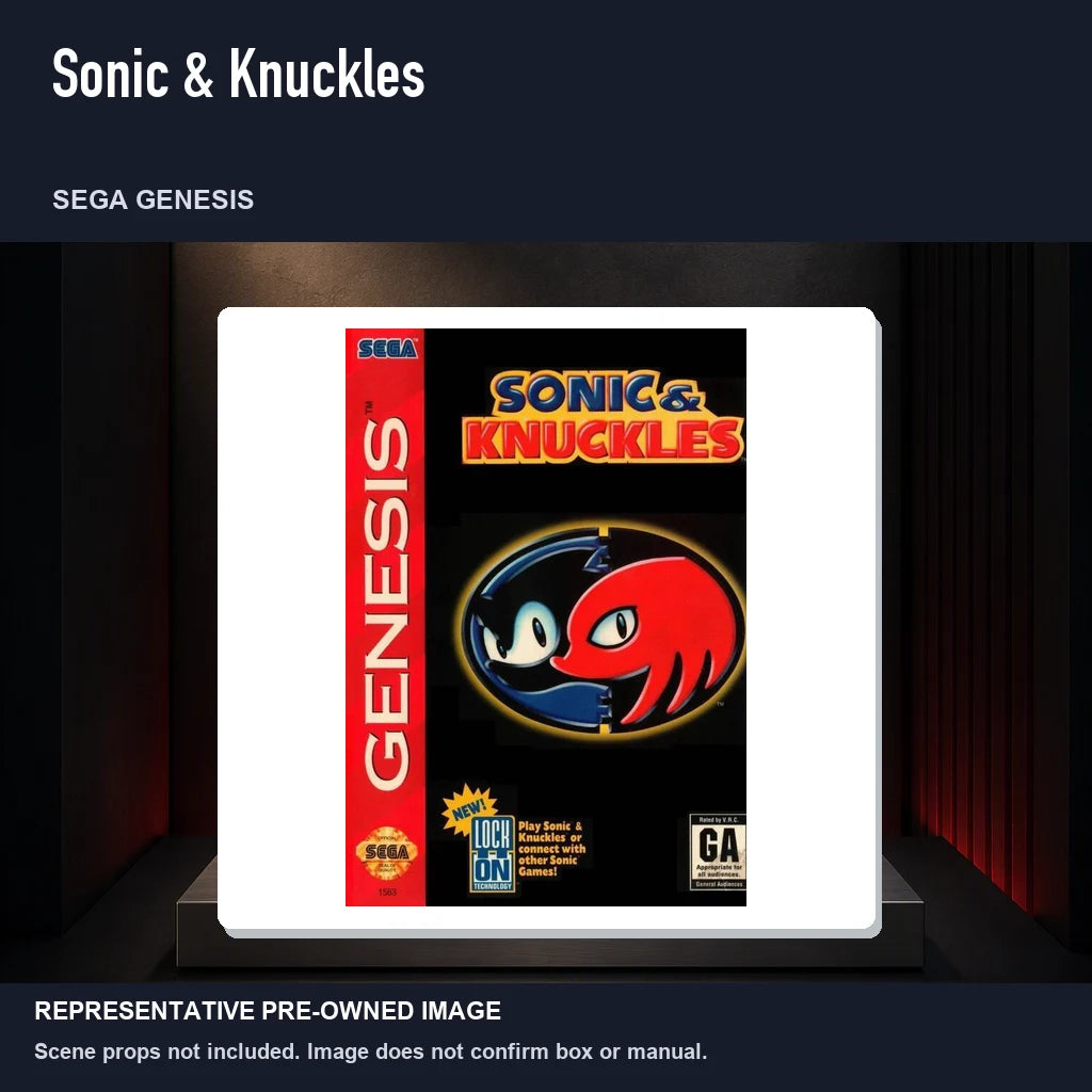 Representative pre-owned Sonic & Knuckles (Sega Genesis), product image on a display panel.