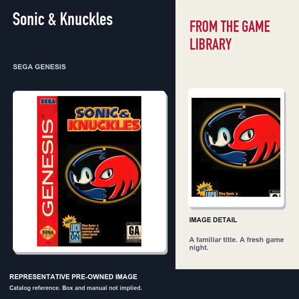 Representative pre-owned Sonic & Knuckles (Sega Genesis), editorial image and detail.