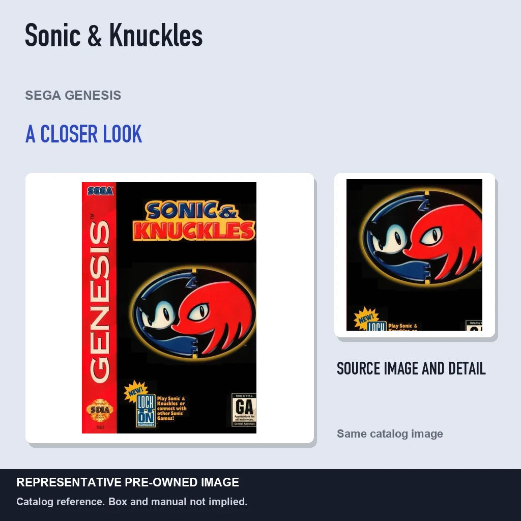 Representative pre-owned Sonic & Knuckles (Sega Genesis), full image with detail inset.