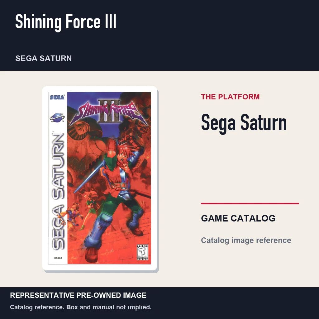 Representative pre-owned Shining Force III (Sega Saturn), platform product layout.