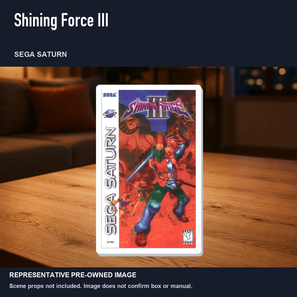 Representative pre-owned Shining Force III (Sega Saturn), product image in a styled room scene.