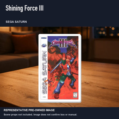 Representative pre-owned Shining Force III (Sega Saturn), product image in a styled room scene.