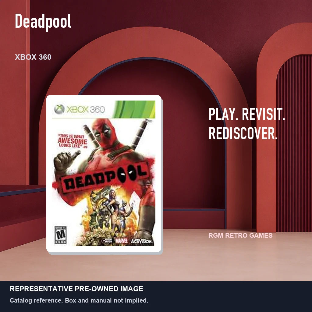 Representative pre-owned Deadpool (Xbox 360), red retro product layout.