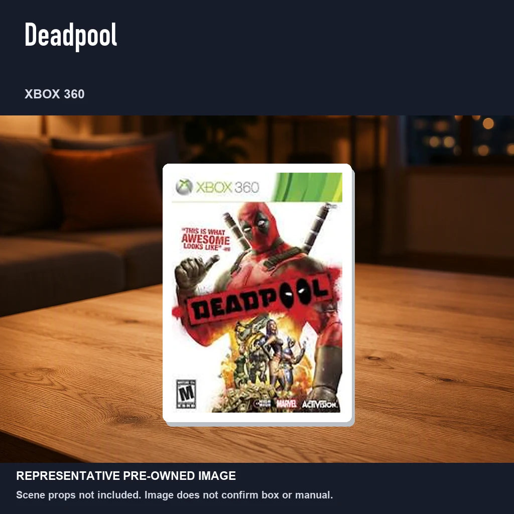 Representative pre-owned Deadpool (Xbox 360), product image in a styled room scene.