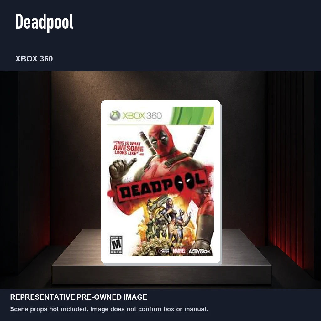 Representative pre-owned Deadpool (Xbox 360), product image on a display panel.