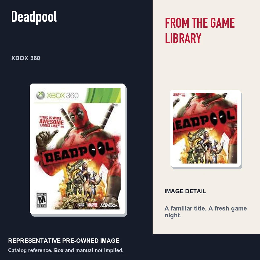 Representative pre-owned Deadpool (Xbox 360), editorial image and detail.