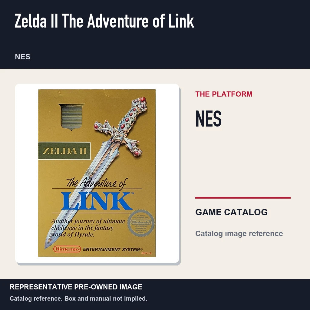 Representative pre-owned Zelda II The Adventure of Link (NES), platform product layout.