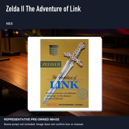 Representative pre-owned Zelda II The Adventure of Link (NES), product image in a styled desk scene.