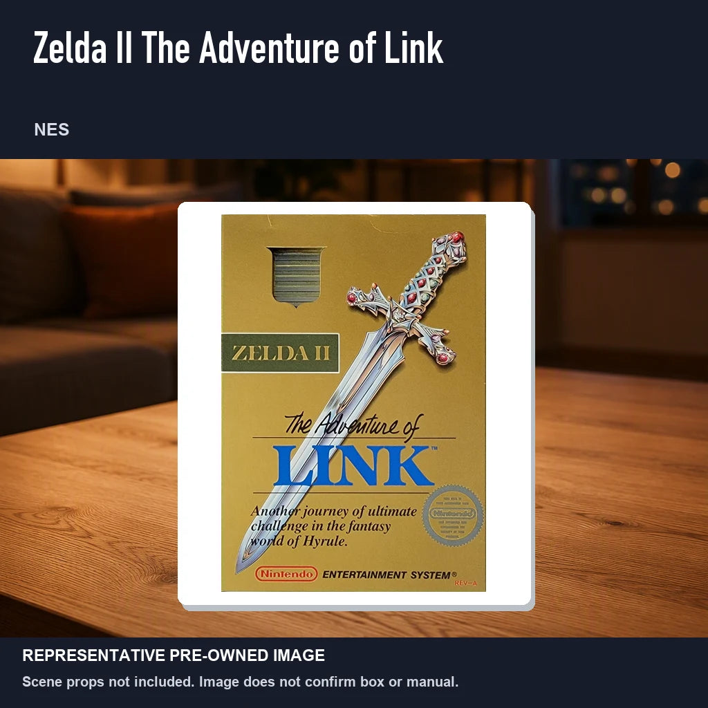 Representative pre-owned Zelda II The Adventure of Link (NES), product image in a styled room scene.