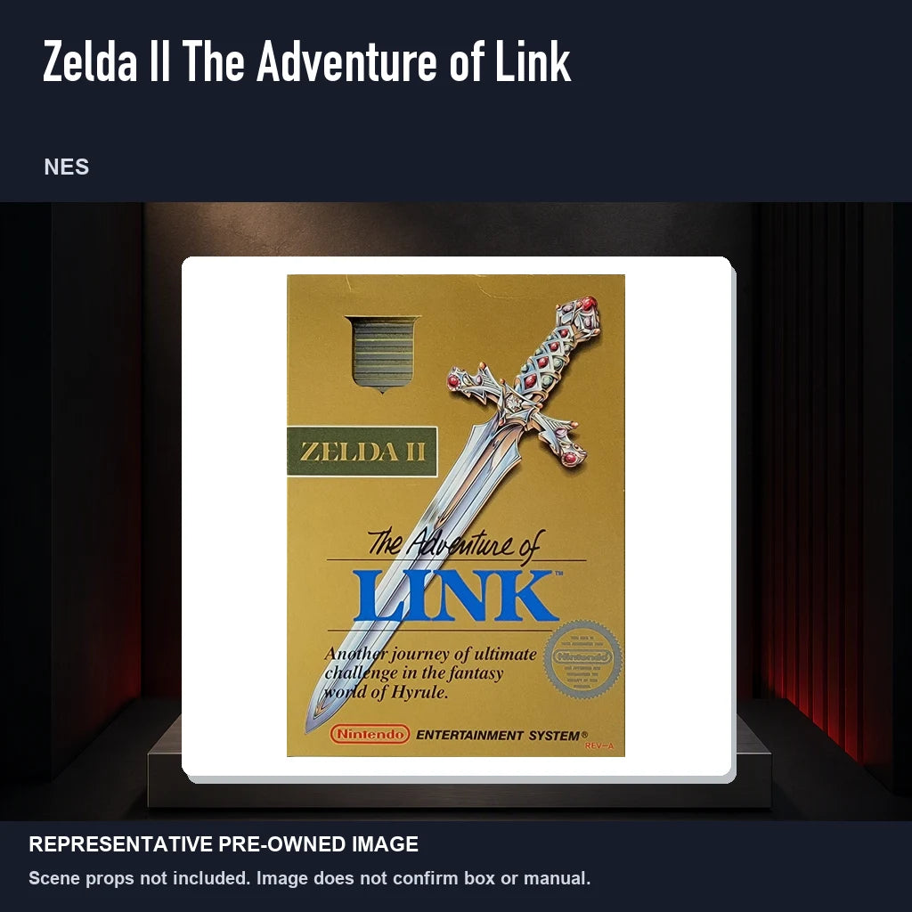 Representative pre-owned Zelda II The Adventure of Link (NES), product image on a display panel.