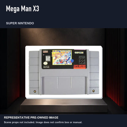 Representative pre-owned Mega Man X3 (Super Nintendo), product image on a display panel.