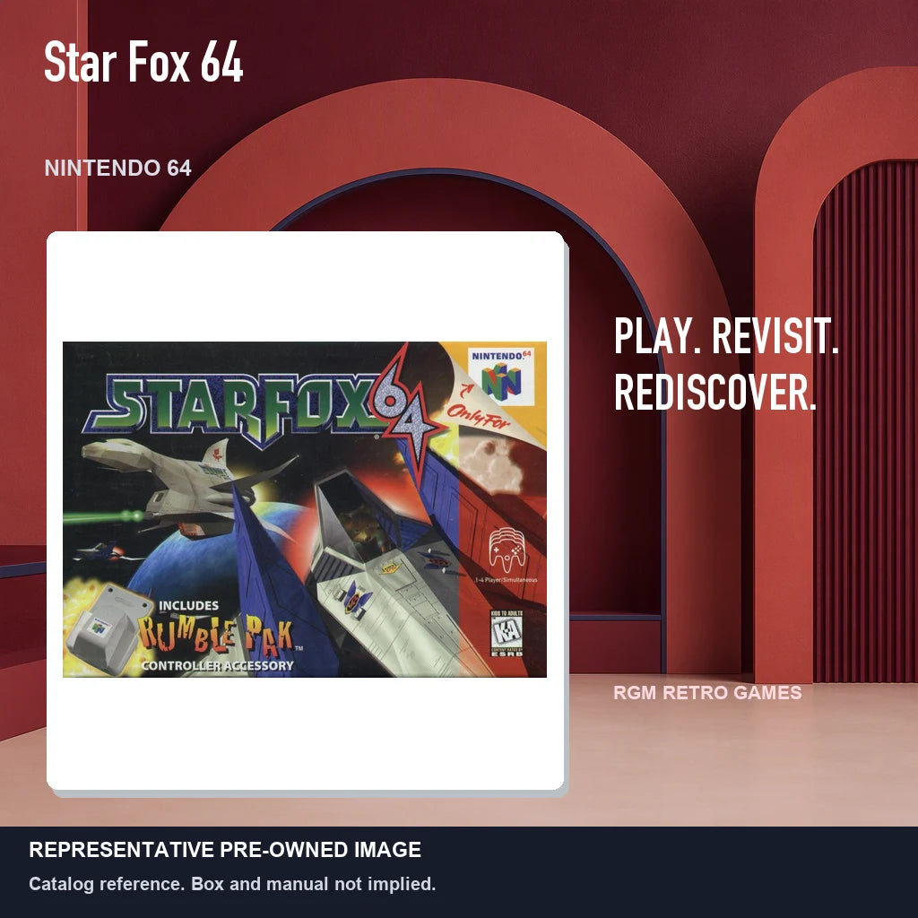 Representative pre-owned Star Fox 64 (Nintendo 64), red retro product layout.