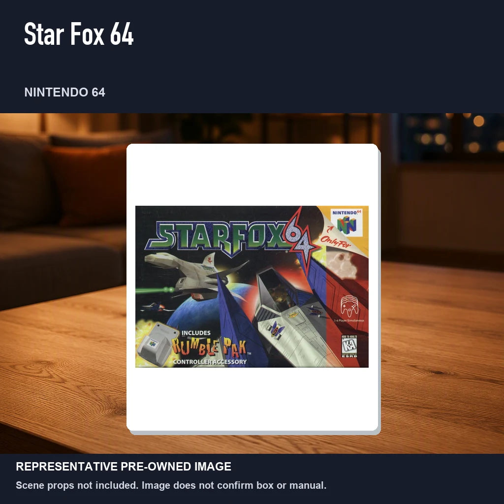 Representative pre-owned Star Fox 64 (Nintendo 64), product image in a styled room scene.