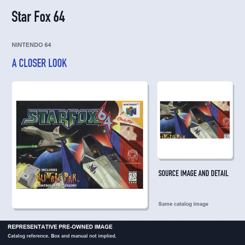 Representative pre-owned Star Fox 64 (Nintendo 64), full image with detail inset.