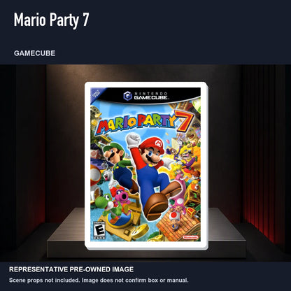 Representative pre-owned Mario Party 7 (GameCube), product image on a display panel.